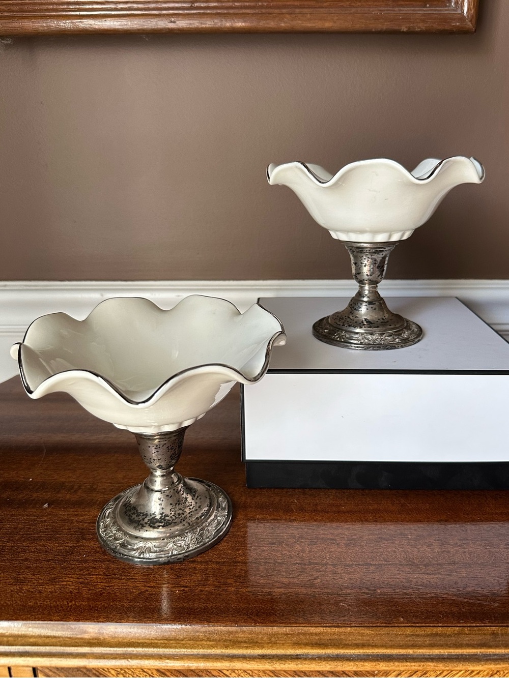 Vtg International Sterling Wild Rose N243 & Milk Glass Compotes & Candle Holders